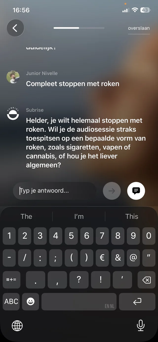 Hetzelfde gesprek in tekstmodus, met het toetsenbord geopend